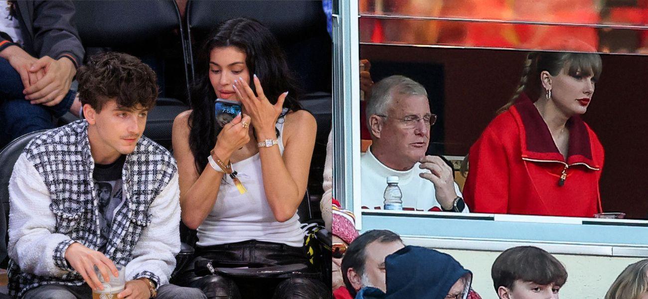 Timothee Chalamet and Kylie Jenner (left) Taylor Swift and dad (right)