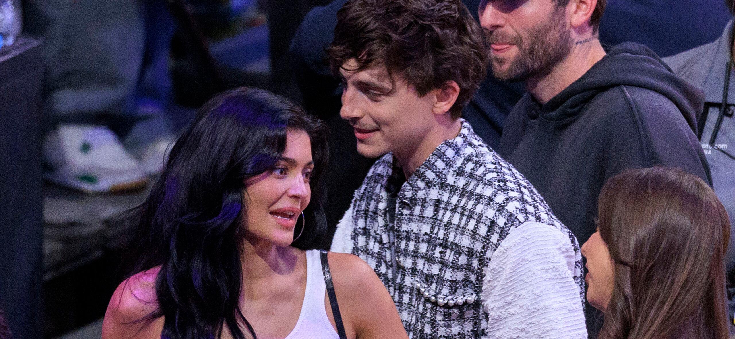 Timothee Chalamet and Kylie Jenner at Lakers game