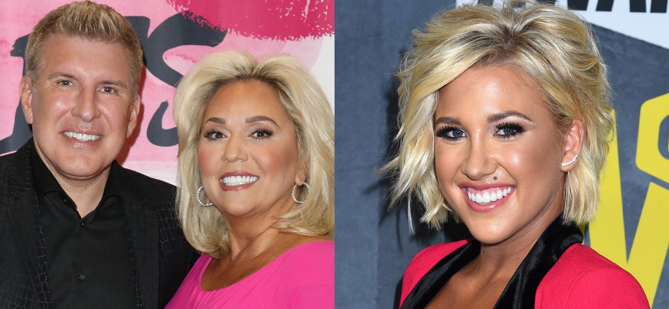 A phot collage of Todd Chrisley with wife Julie Chrisley and their daughter Savannah Chrisley
