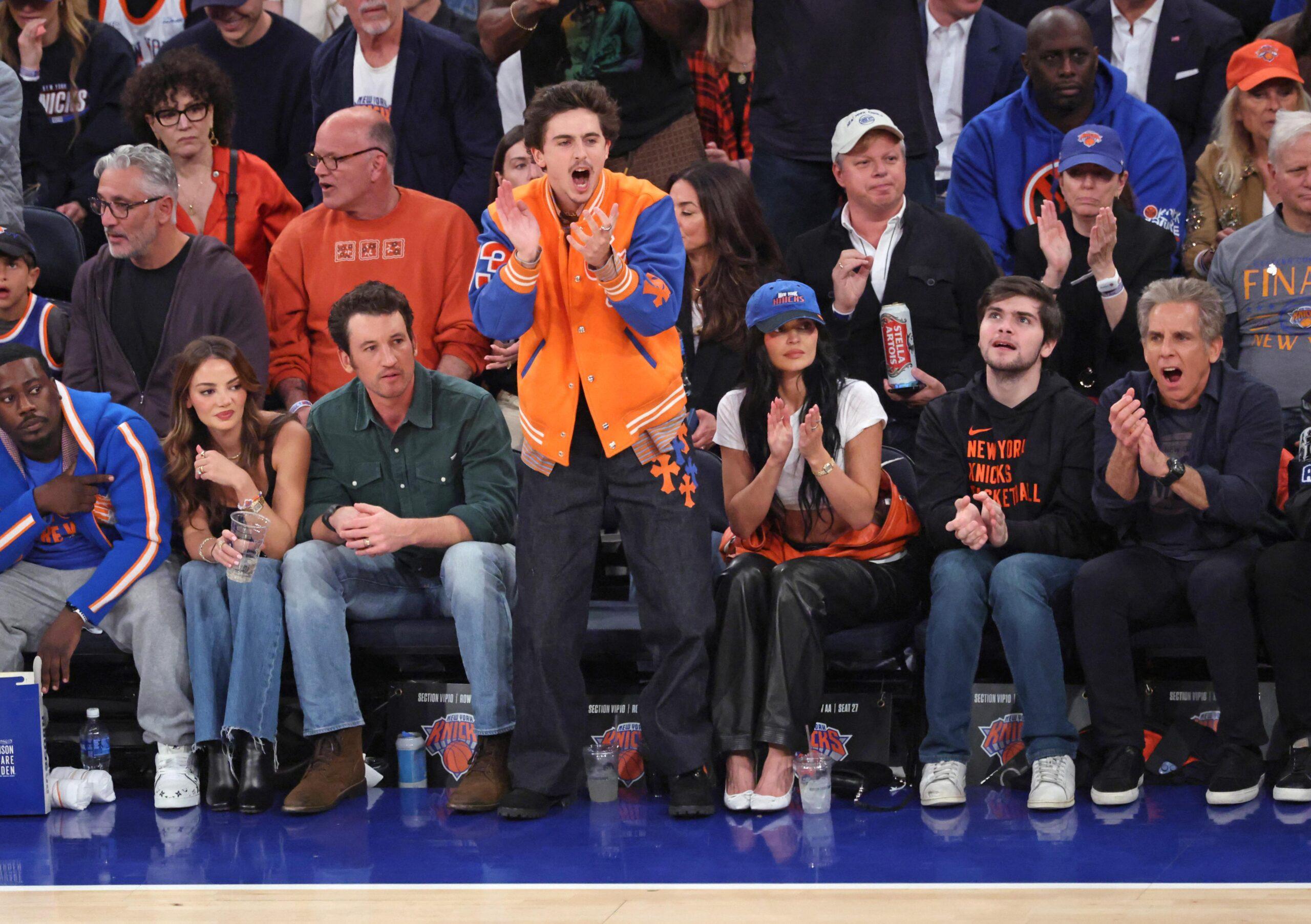 Kylie Jenner and Timothée Chalamet court side at the Knicks vs Pacers Game 5