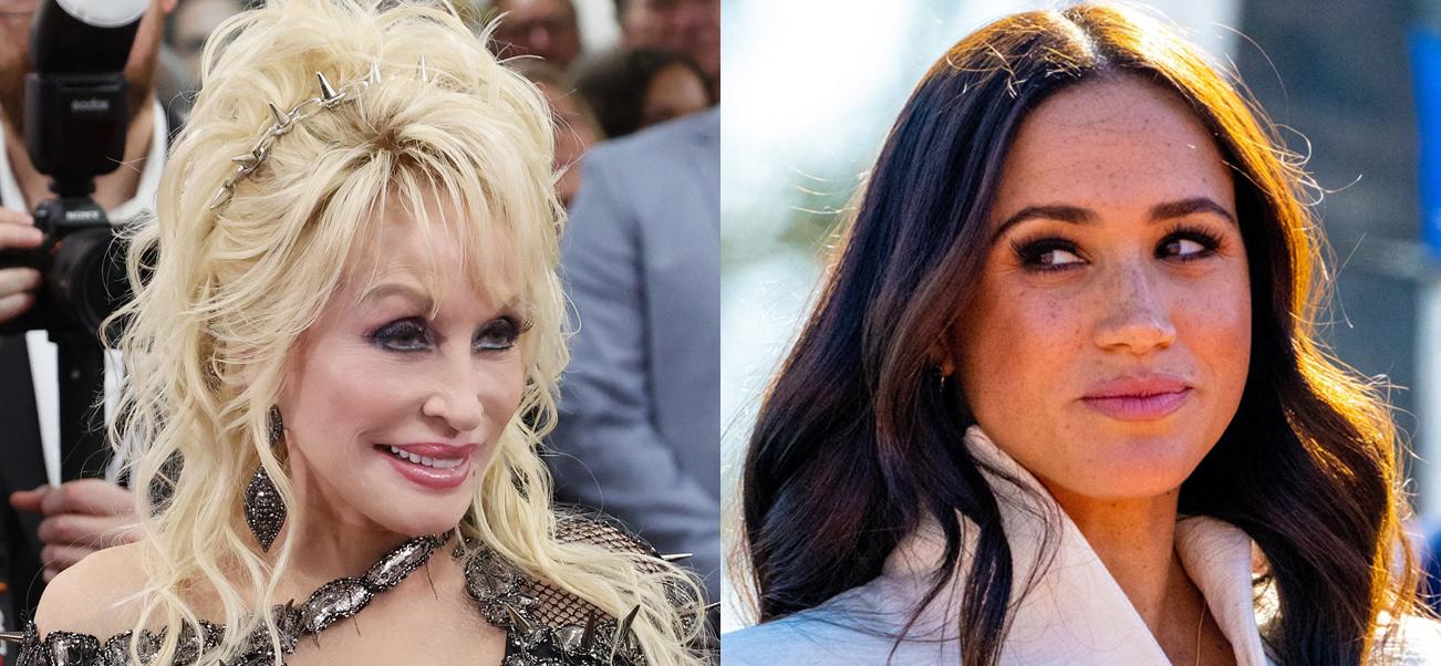 A photo collage of Dolly Parton and Meghan Markle