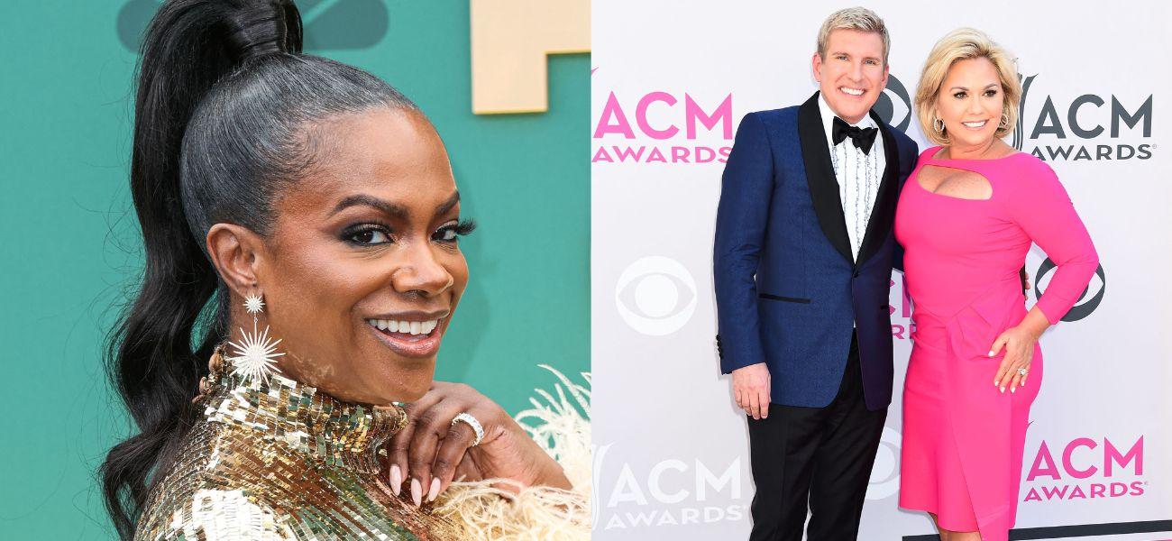 Photo collage of Kandi Burruss and Todd Chrisley.