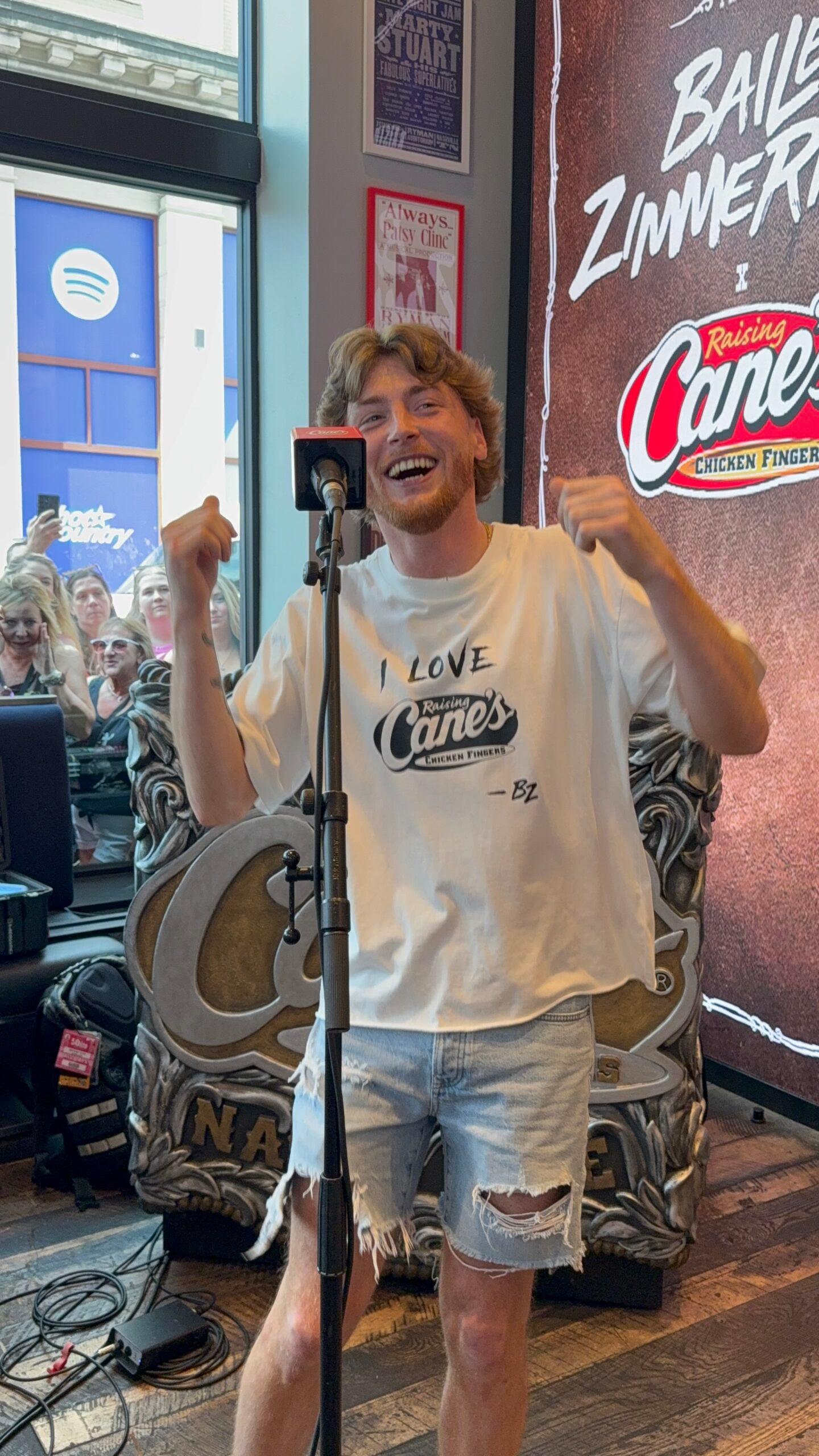 Bailey Zimmerman performing at Raising Cane's