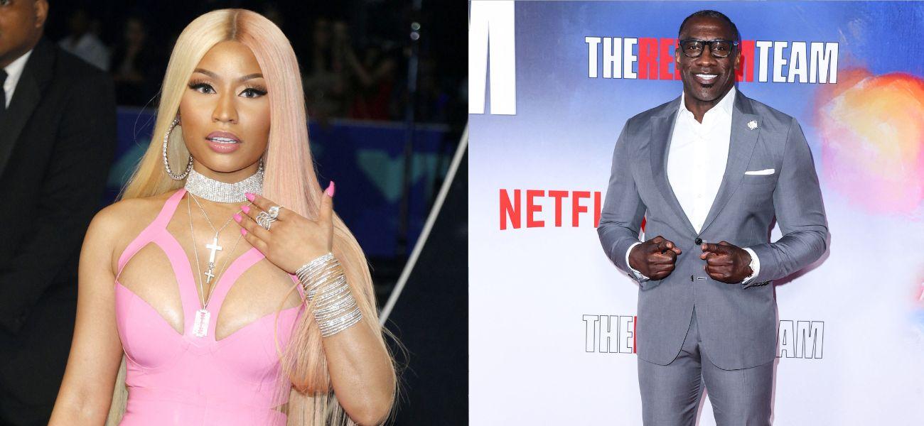 Photo collage of Nicki Minaj and Shannon Sharpe.