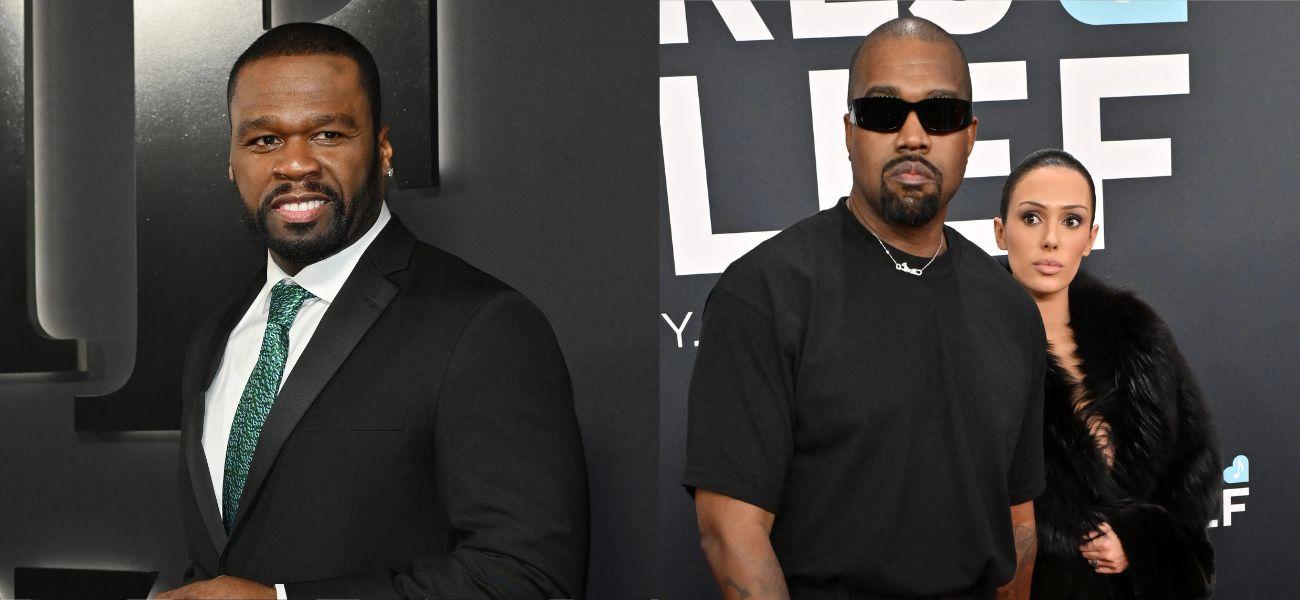 50 Cent, Kanye West and Bianca Censori photo collage