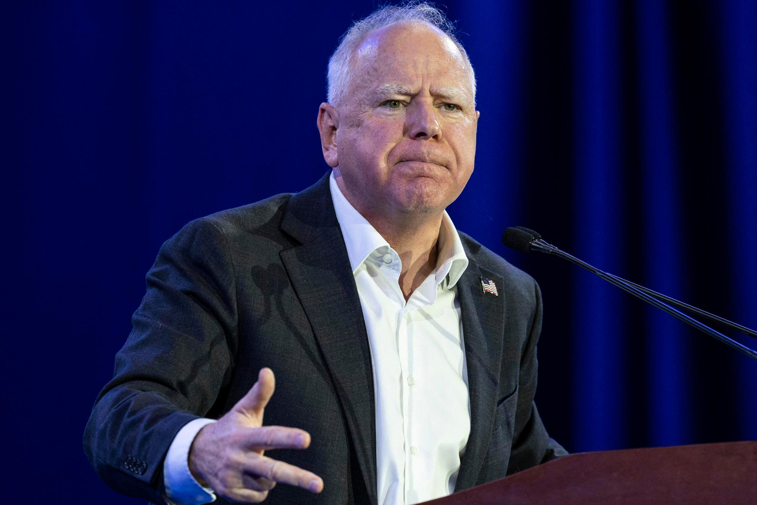 Tim Walz speaking during an event. 