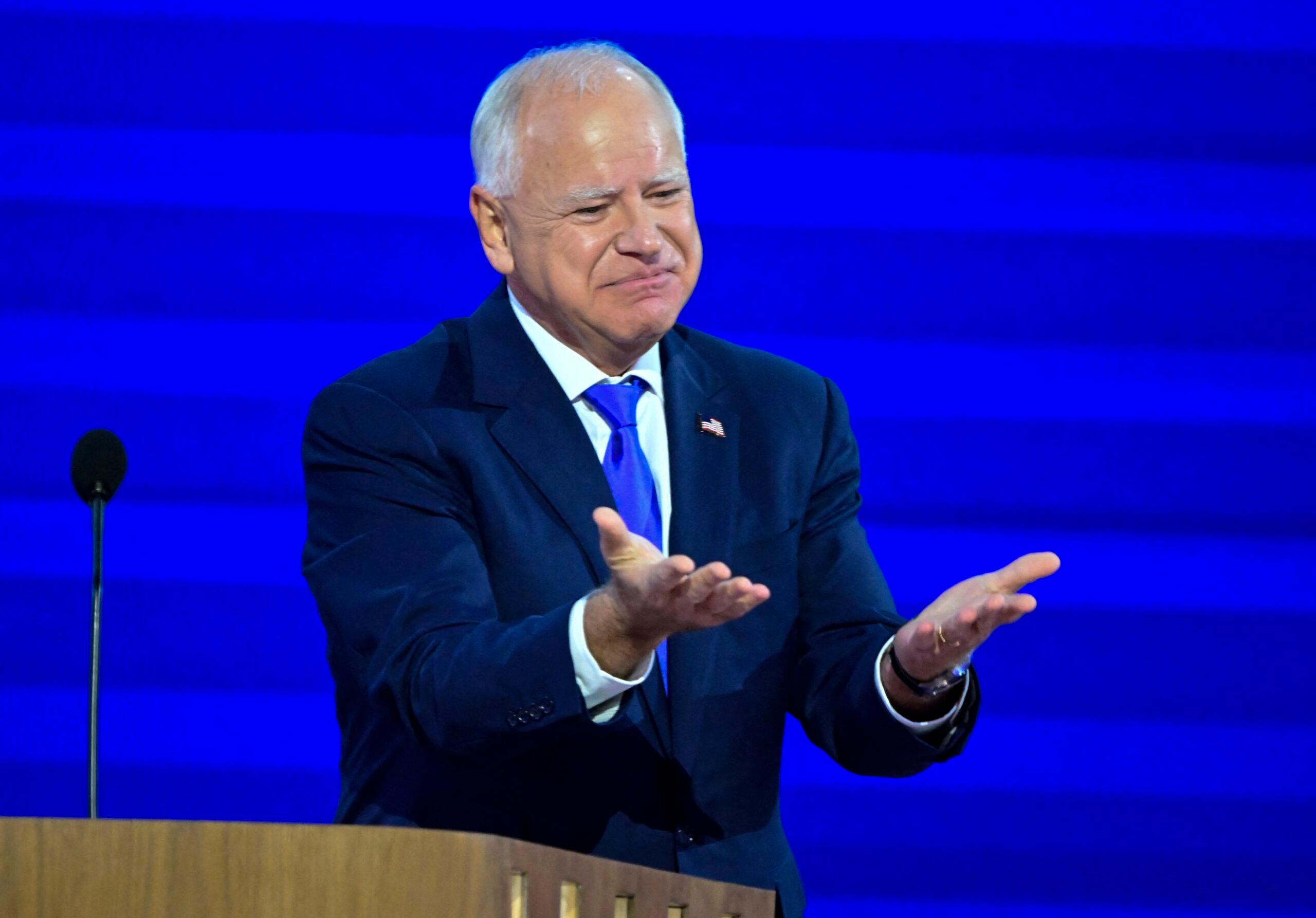 Tim Walz during a presidential rally event. 