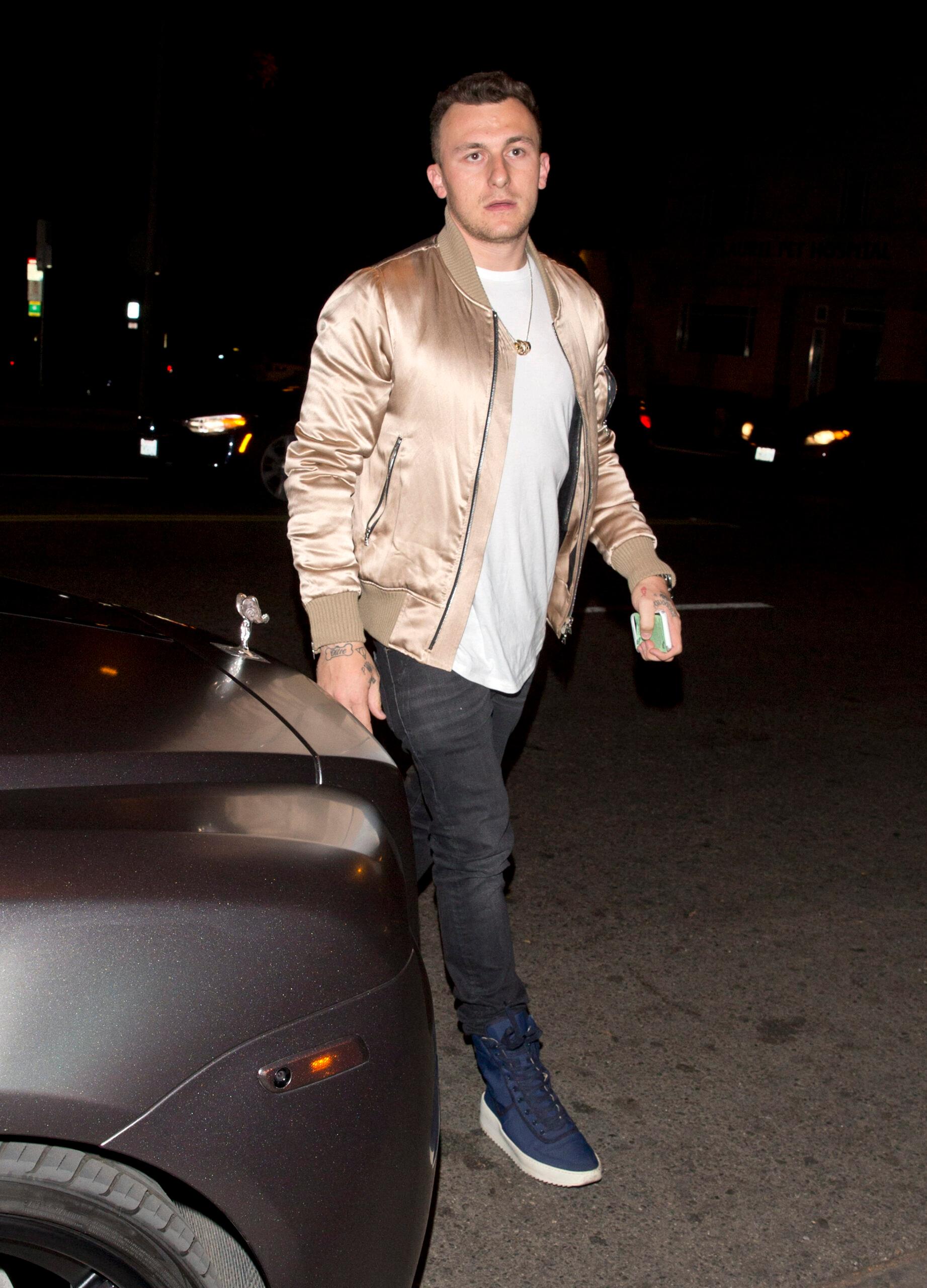 Johnny Manziel and his stunning fiancee Bre Tiesi were seen arriving at 'Delilah' Night Club in West Hollywood, CA.