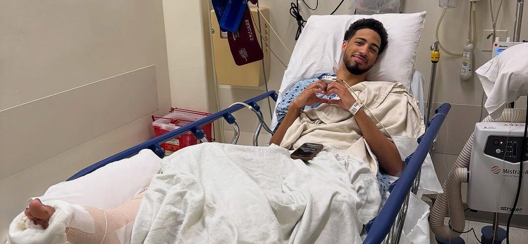 Tyrese Haliburton in a hospital bed.