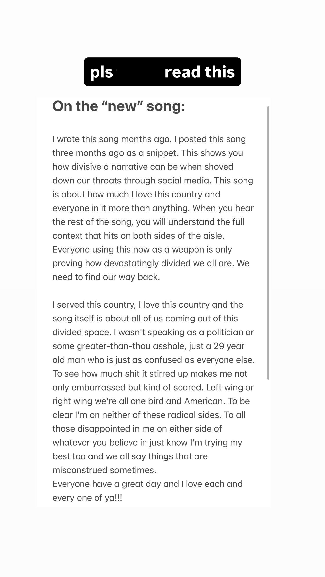 Zach Bryan's post on Instagram. 