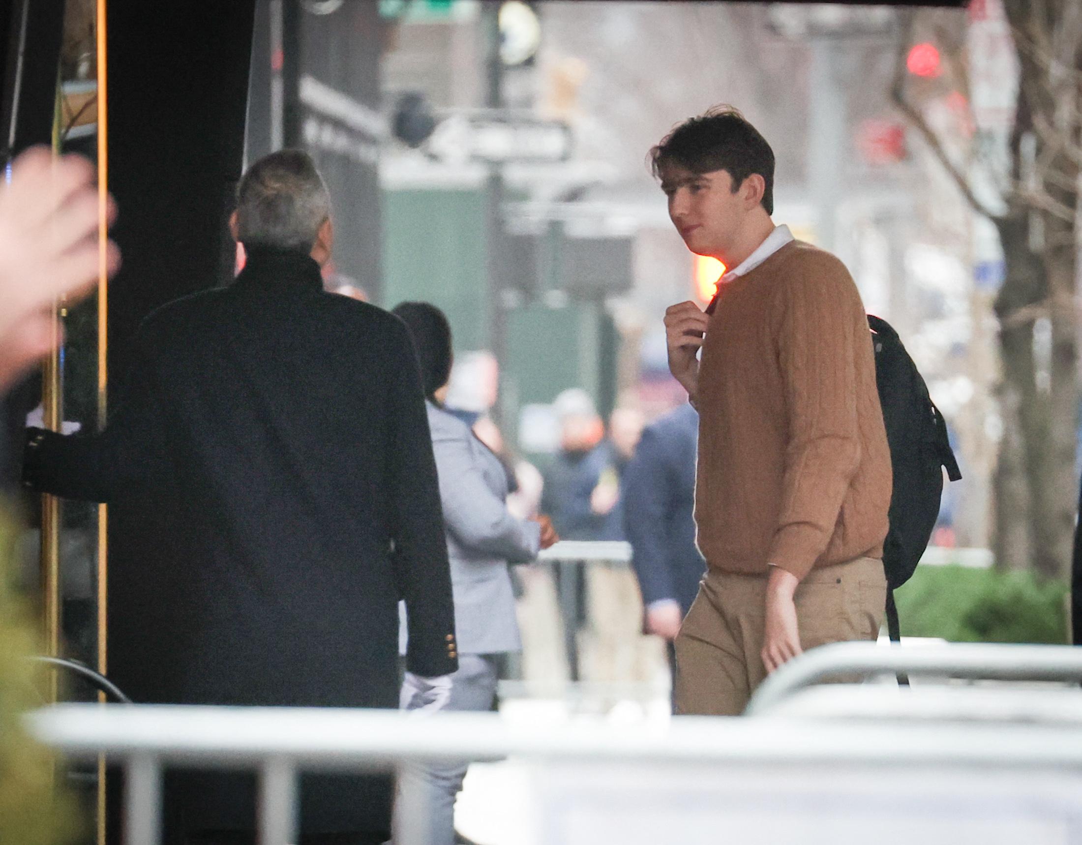 Barron Trump arrives back to Trump Tower in New York after spending the day at NYU
