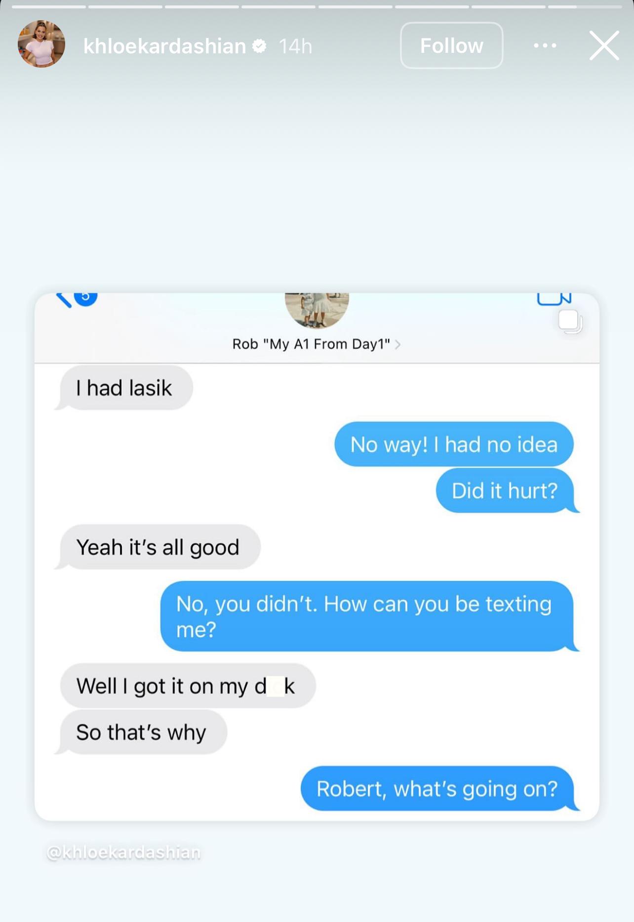 Khloé Kardashian shares text exchange with ber brother Rob Kardashian