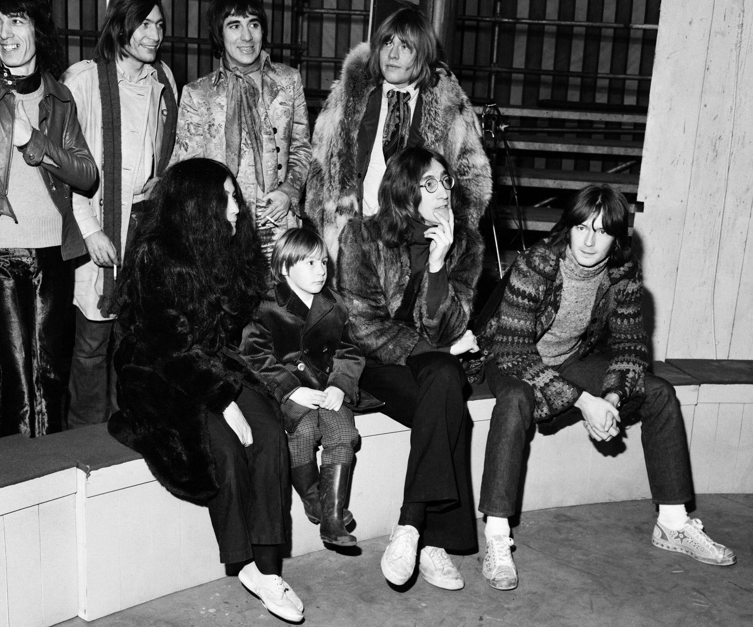 Yoko Ono, Julian Lennon, John Lennon, Eric Clapton. 10 Dec 1968 