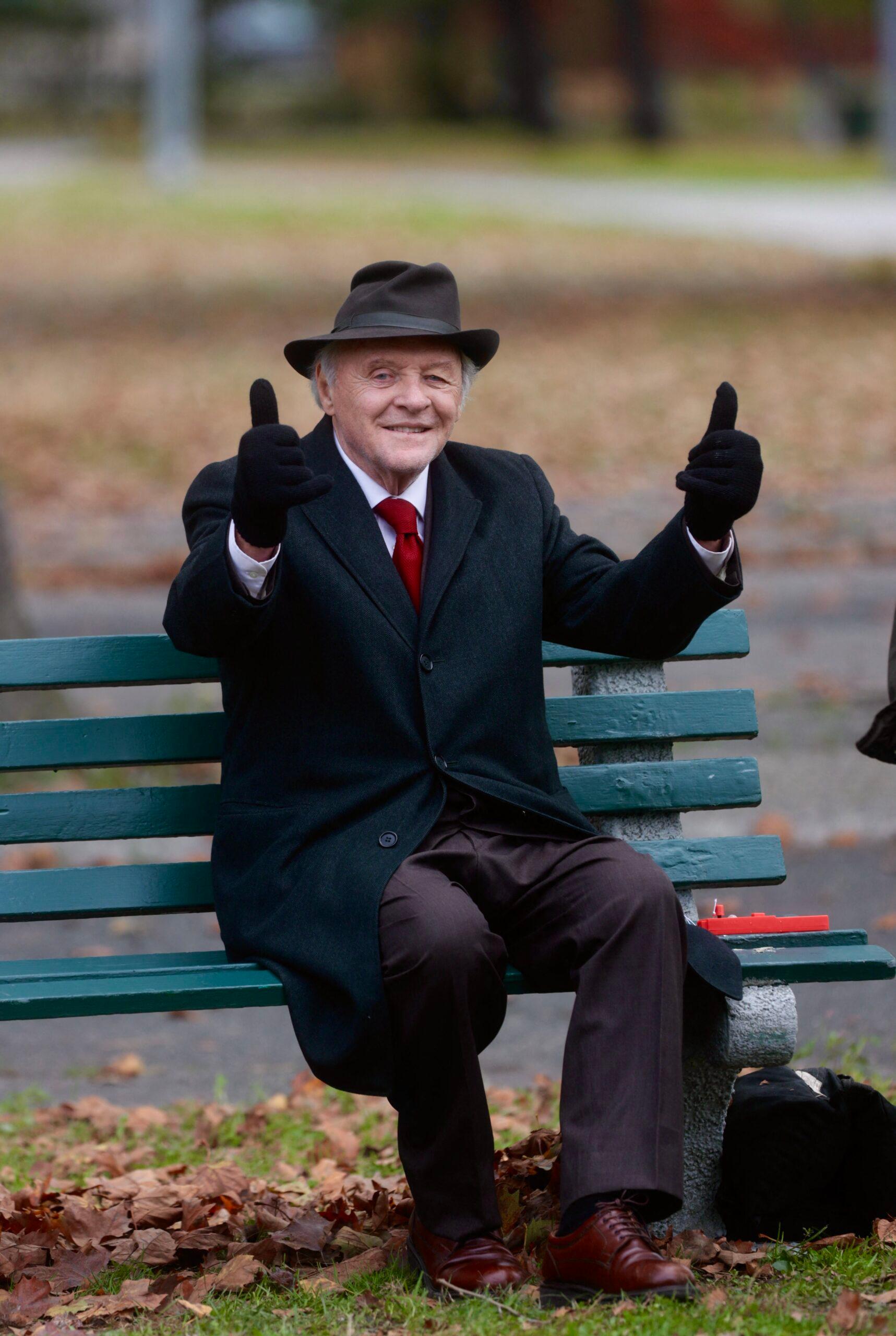 Anthony Hopkins on the set of Armaggedon Time filming in NYC