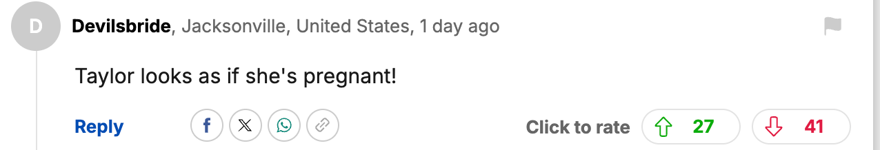 Comment on Taylor Swift via DailyMail