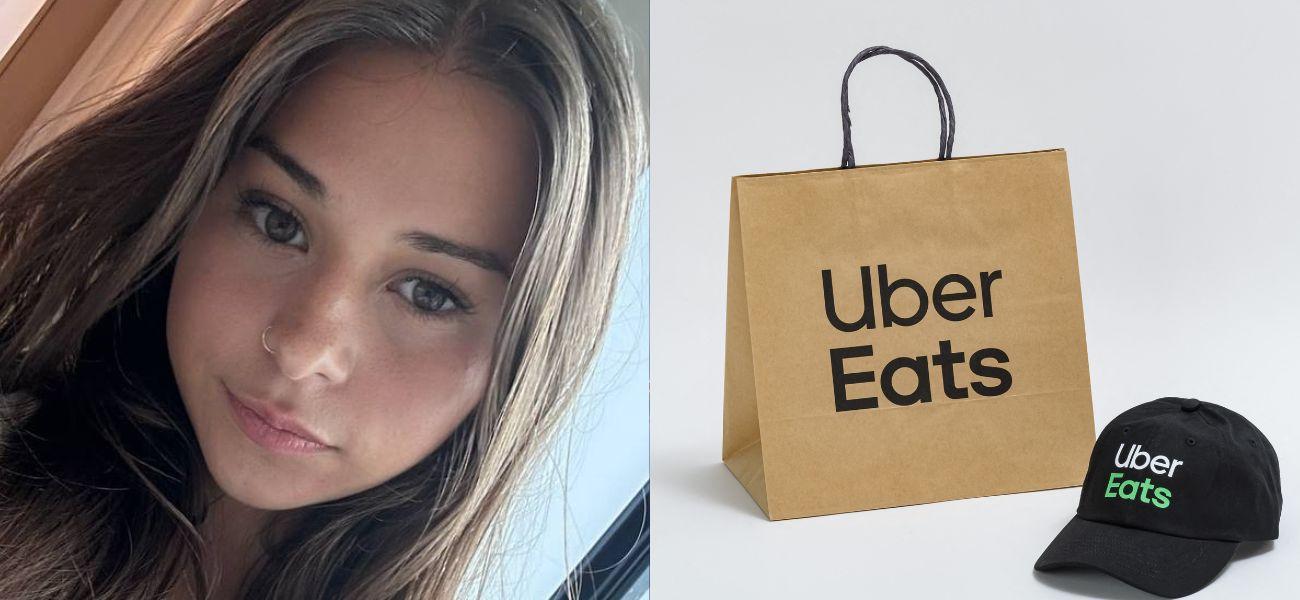Sophie Rain (left) Uber Eats bag and hat (right)