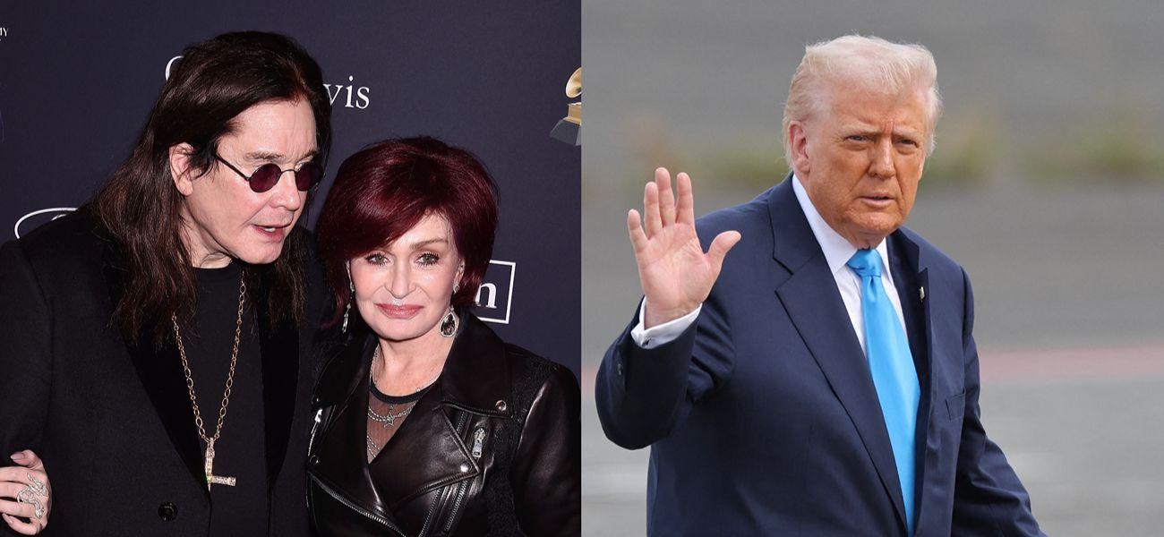 A photo collage of Ozzy and Sharon Osbourne, and Donald Trump