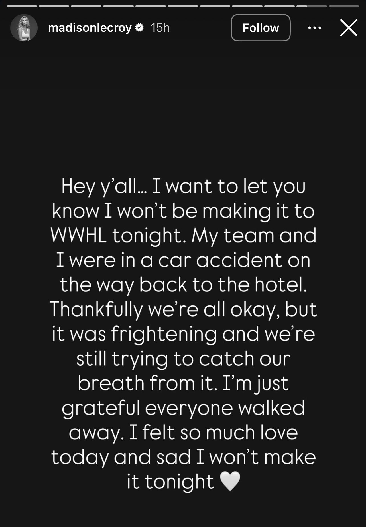 Madison LeCroy addresses car accident