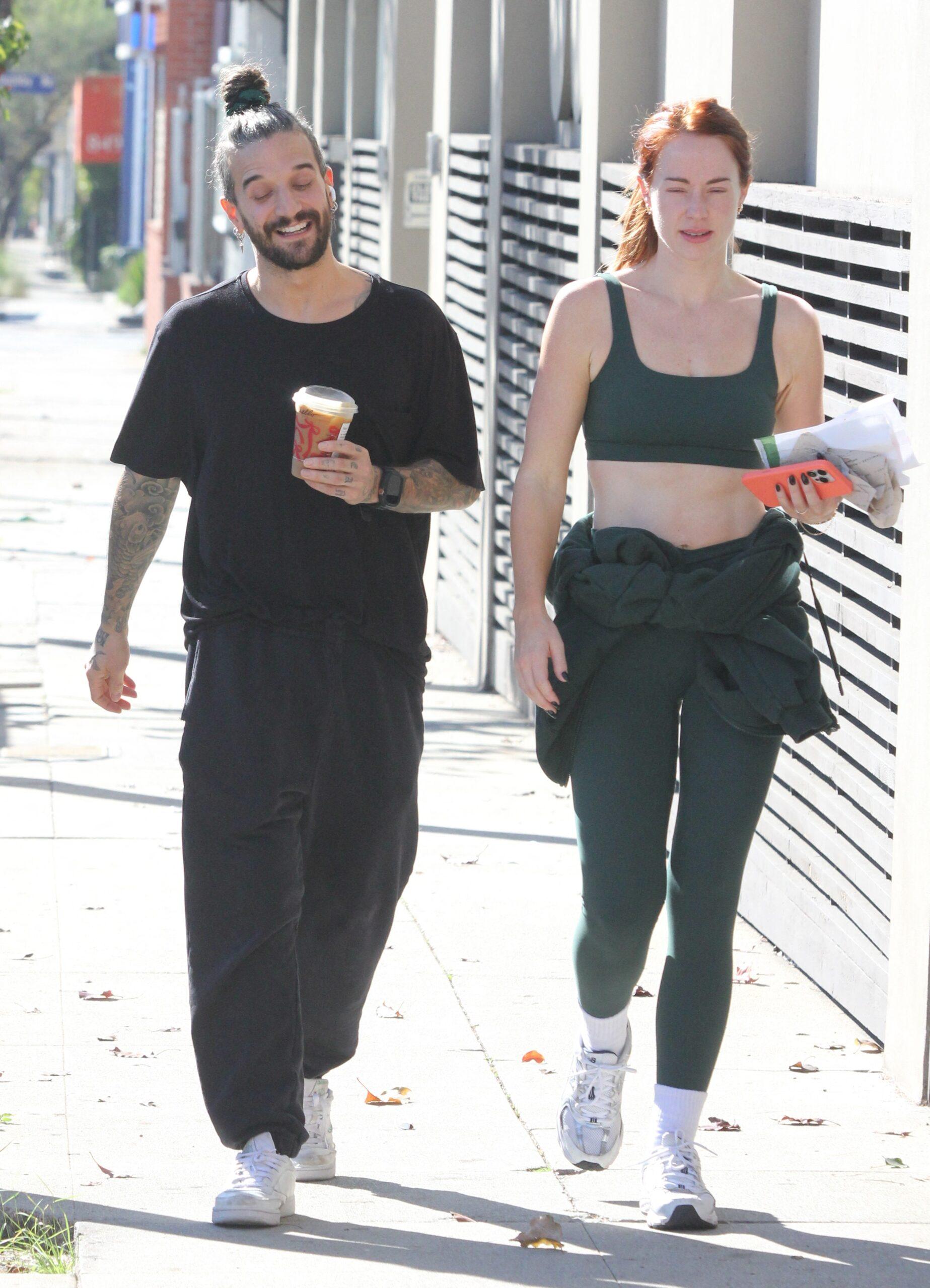 Mark Ballas and dance partner Whitney Leavitt seen getting coffee before rehearsal