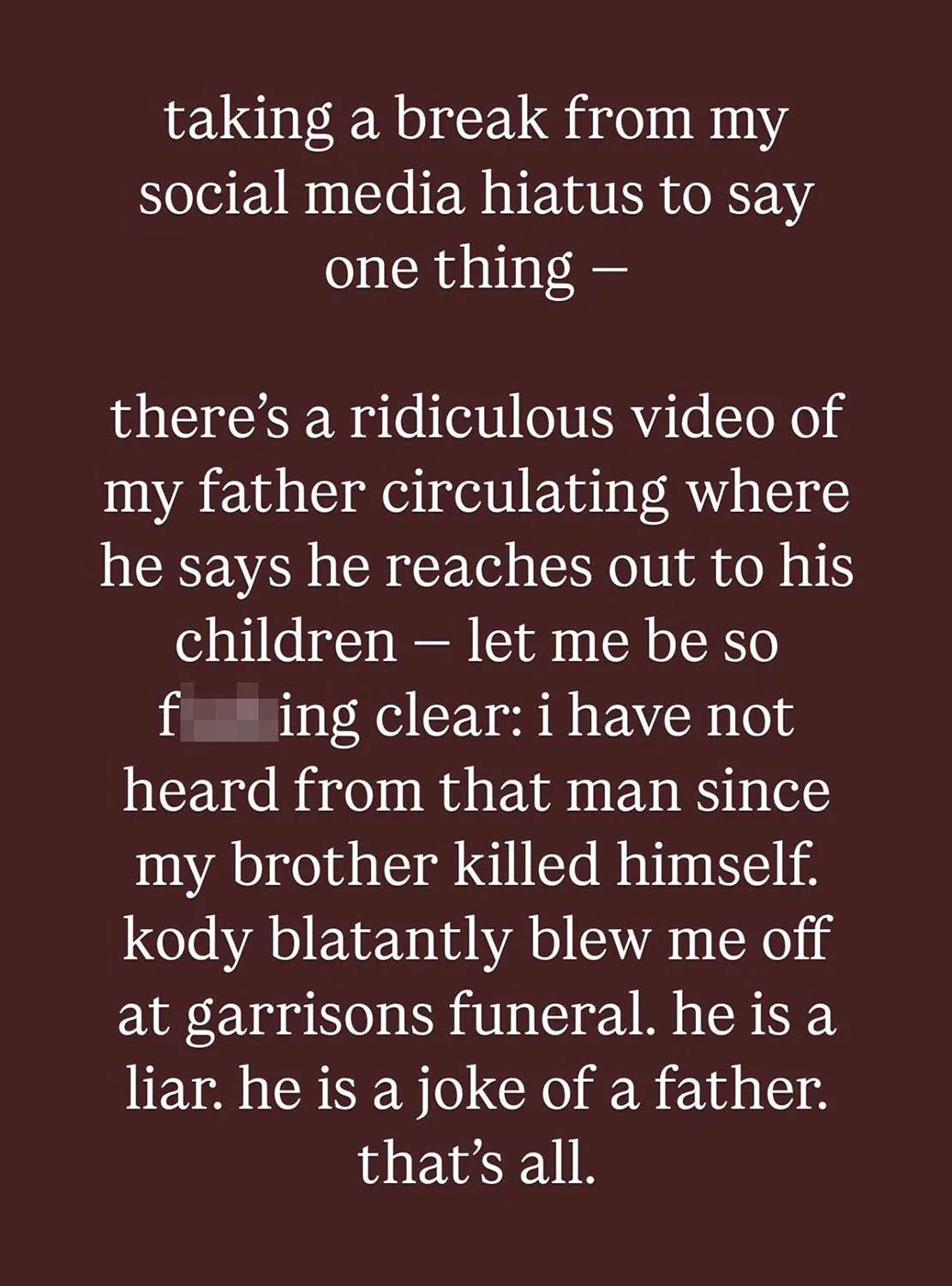 Leon Brown calls out father Kody Brown on Instagram Stories