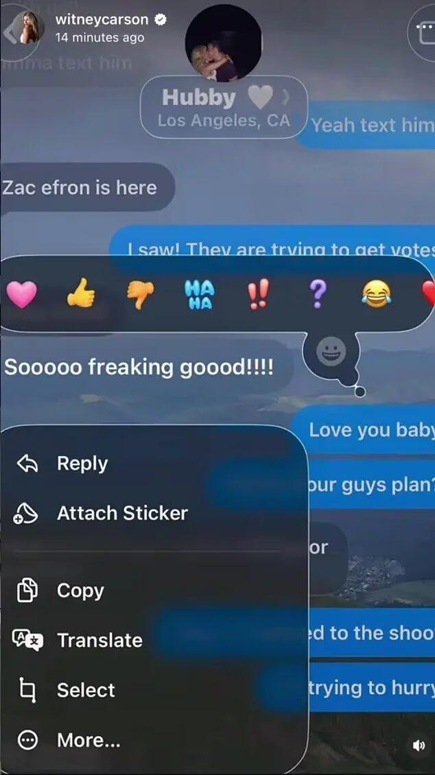 Witney Carson's text exchange