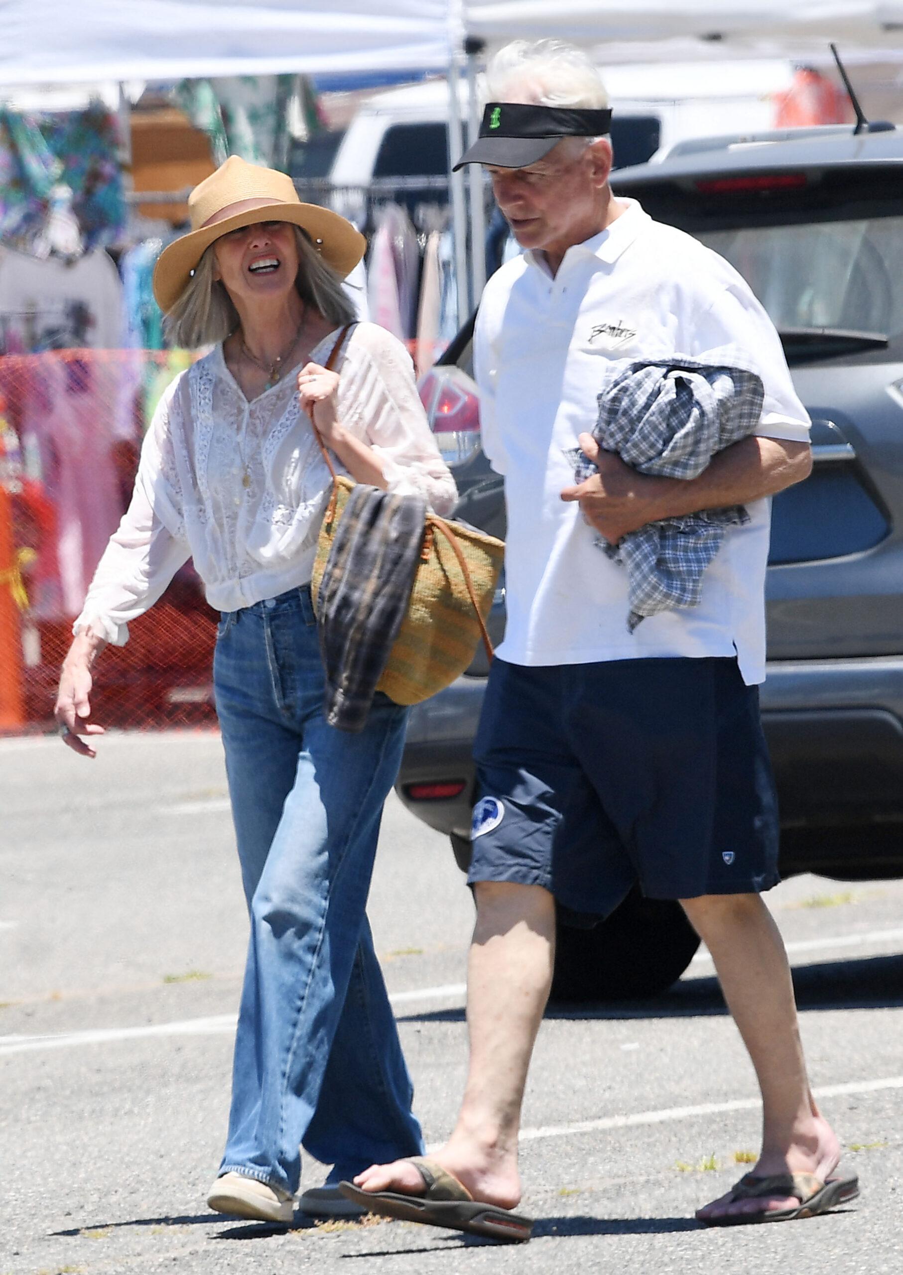 Mork and Mindy star Pam Dawber looks youthful in a rare sighting as she and NCIS star Mark Harmon shop at a vintage flea market in LA.