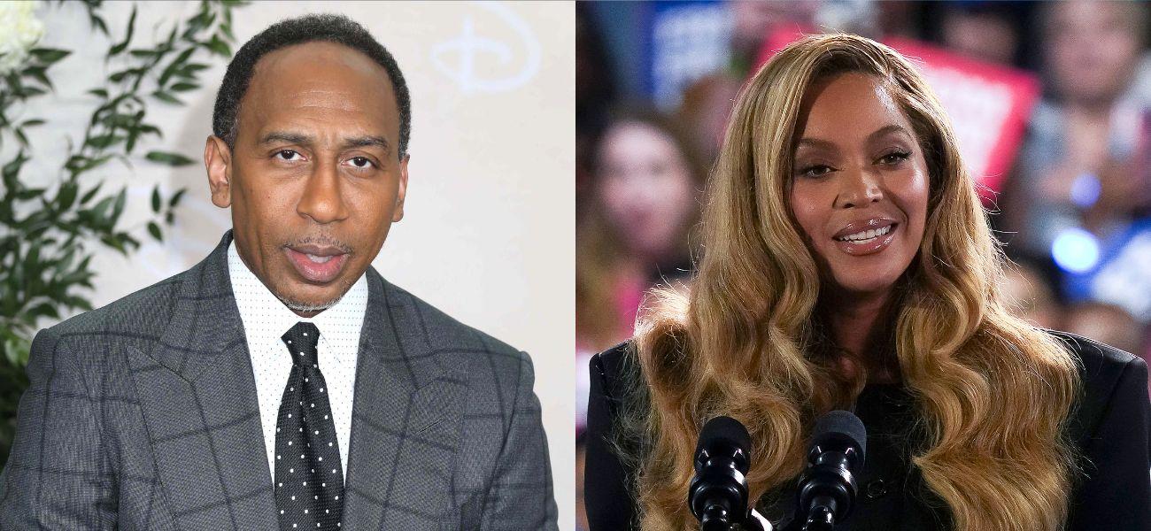 Photo collage of Stephen A. Smith and Beyoncé