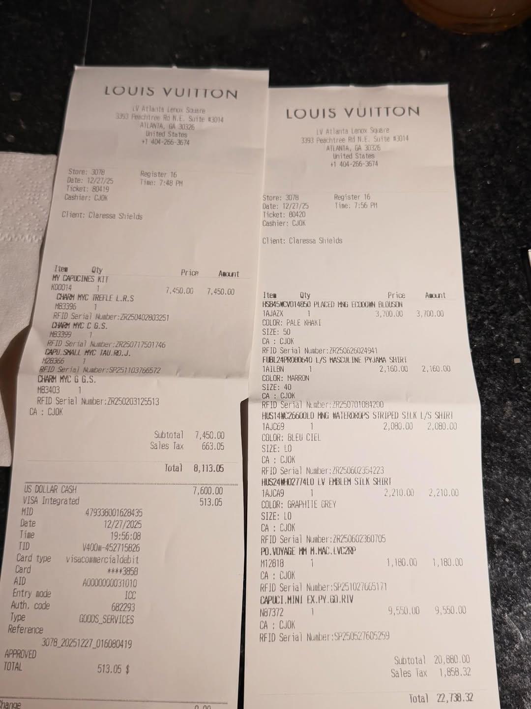 Claressa Shields' receipts from LV.