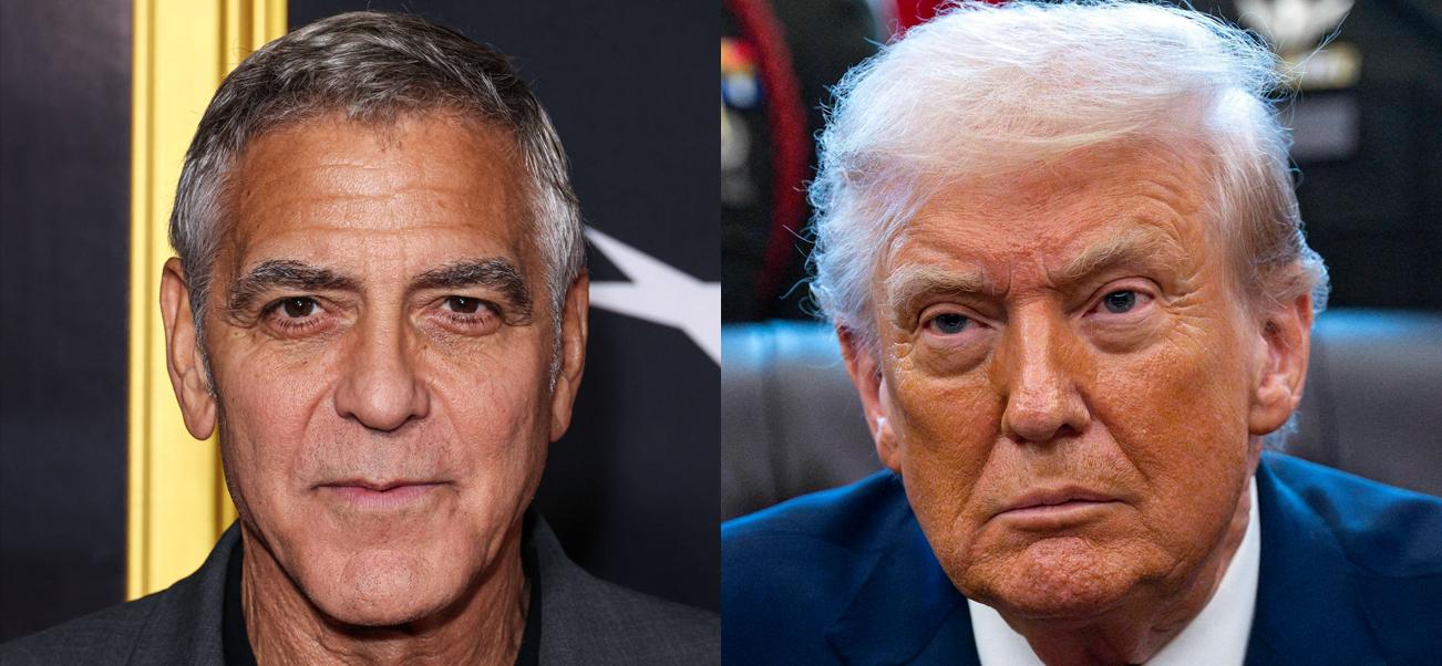 A photo collage of George Clooney and Donald Trump