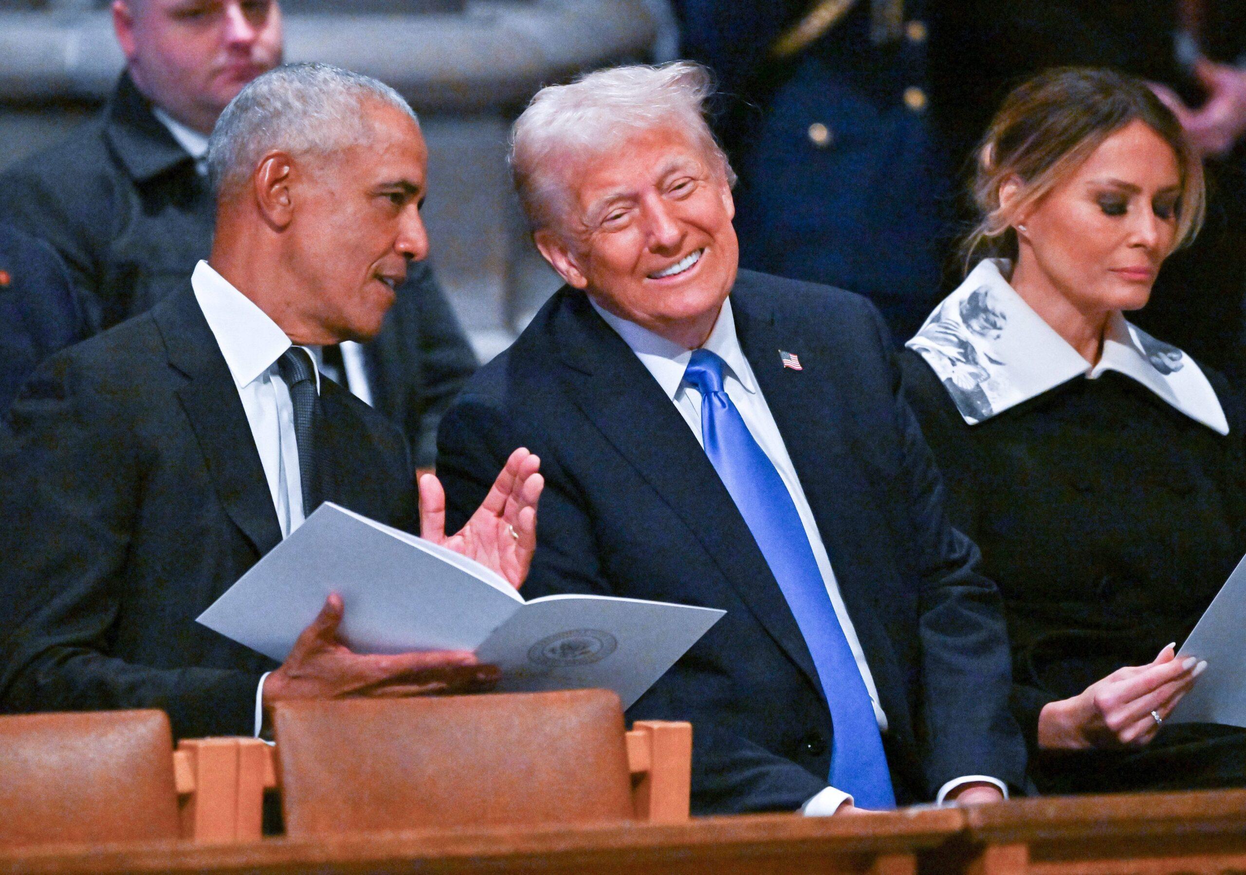 Barack Obama and Donald Trump at Jimmy Carter's funeral