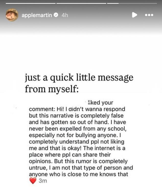 Apple Martin debunks bullying claims