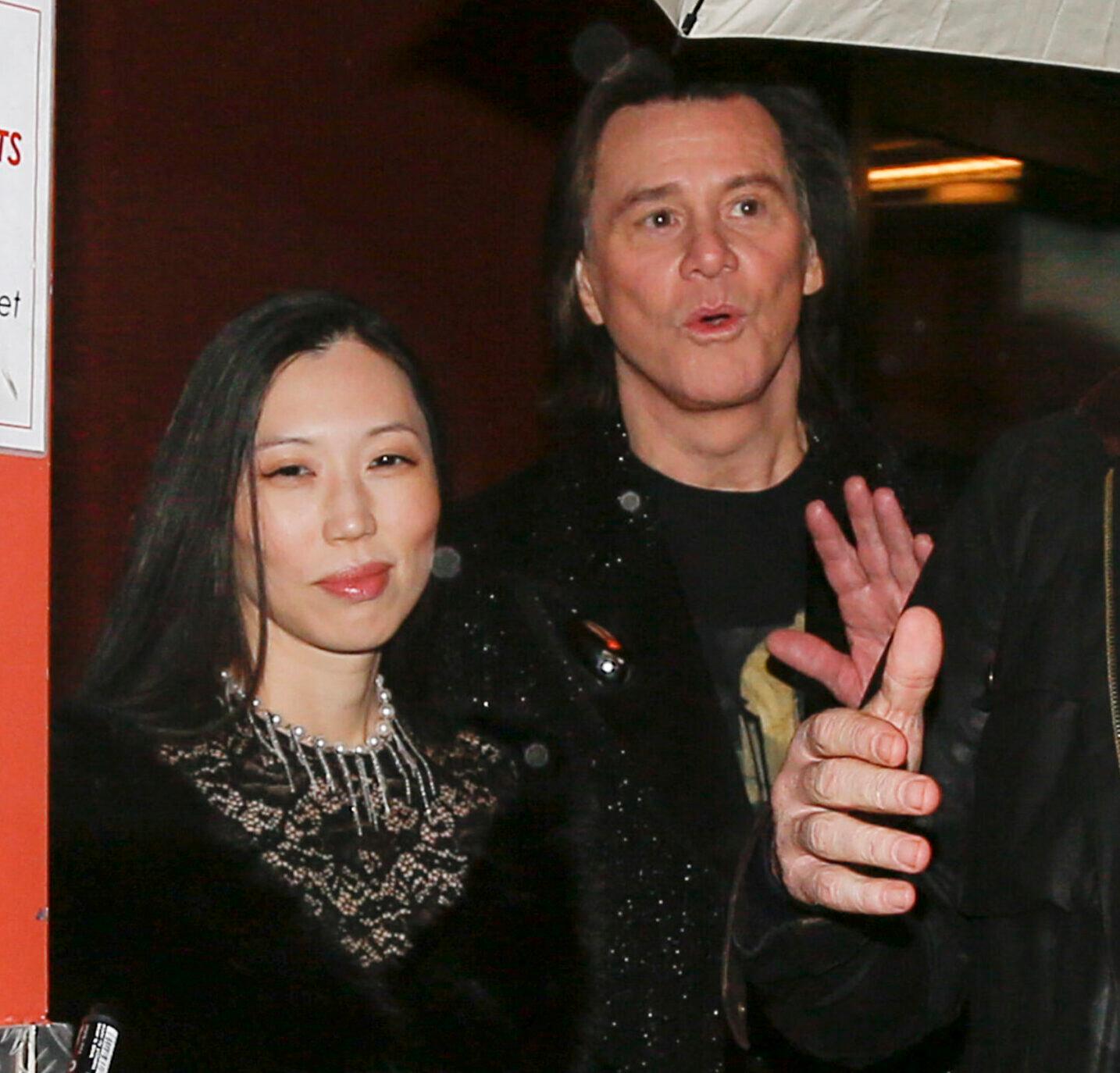 Jim Carrey is seen with his girlfriend Mina and his daughter leaving their hotel in Paris