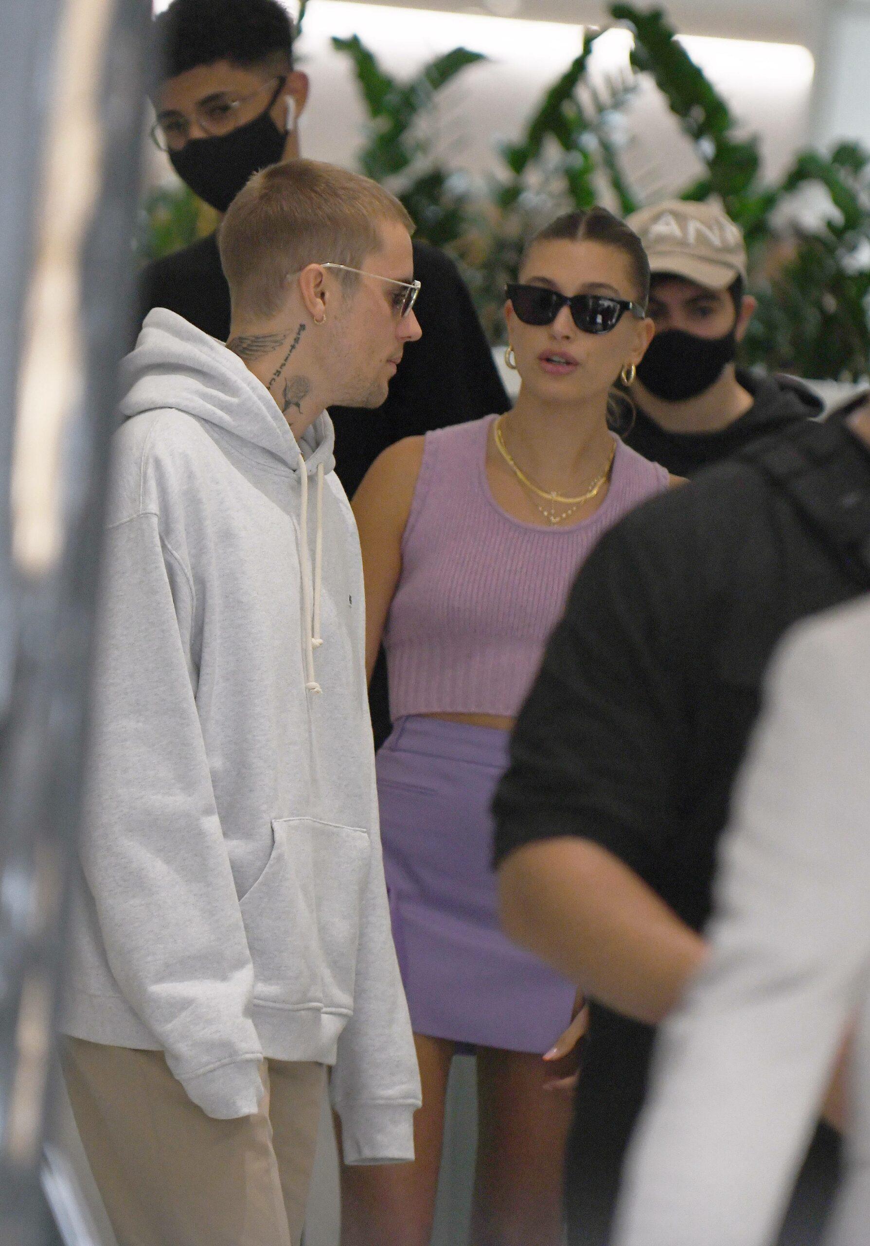 Justin and Hailey Bieber leaving their hotel in Paris.
