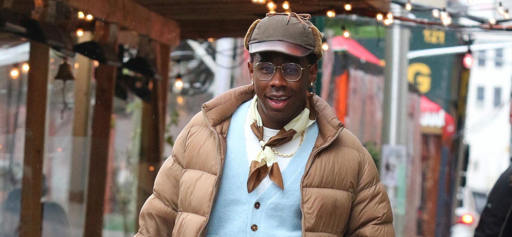 Tyler the Creator looks stylish and sports light-blue painted nails while out for a walk in NYC