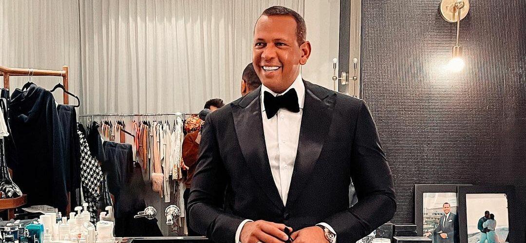 Alex Rodriguez wearing a black tux and bow