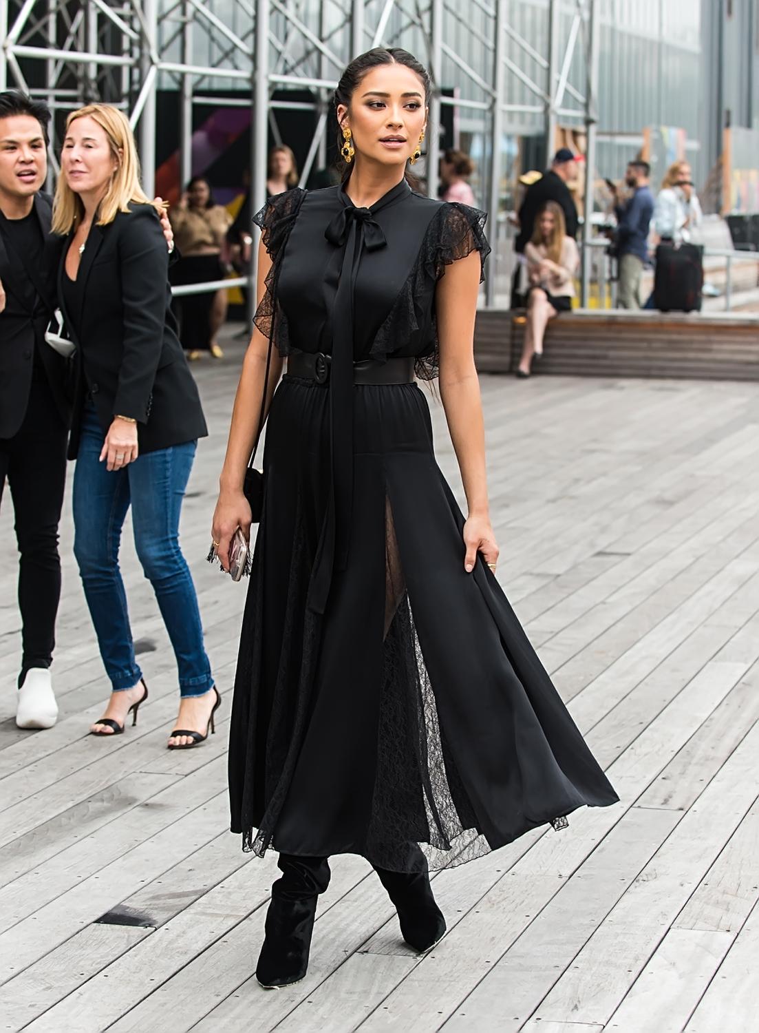 Shay Mitchell seen arriving at the Michael Kors Collection fashion show in New York