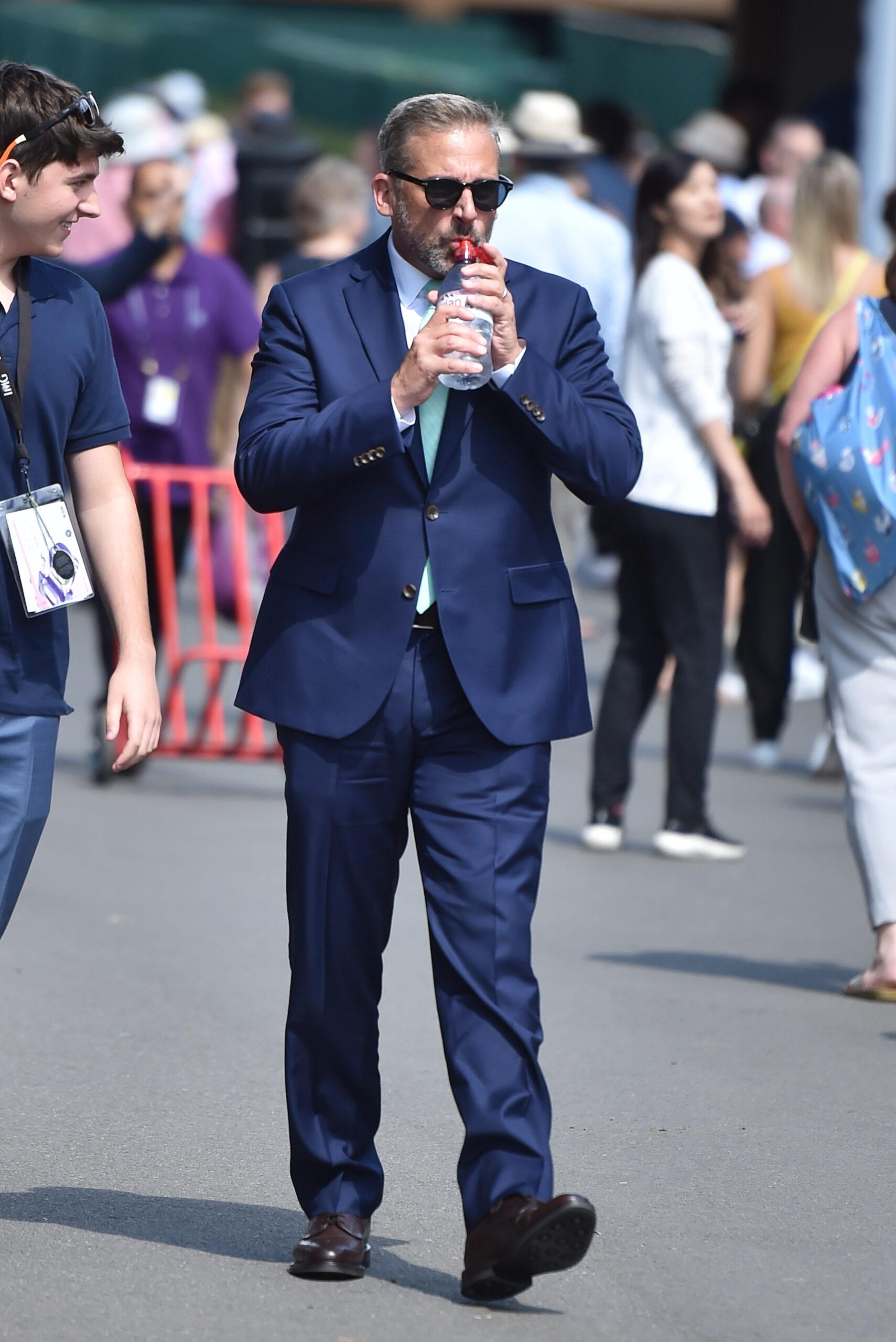 American Actor Steve Carell is seen at Wimbledon Tennis Day 11