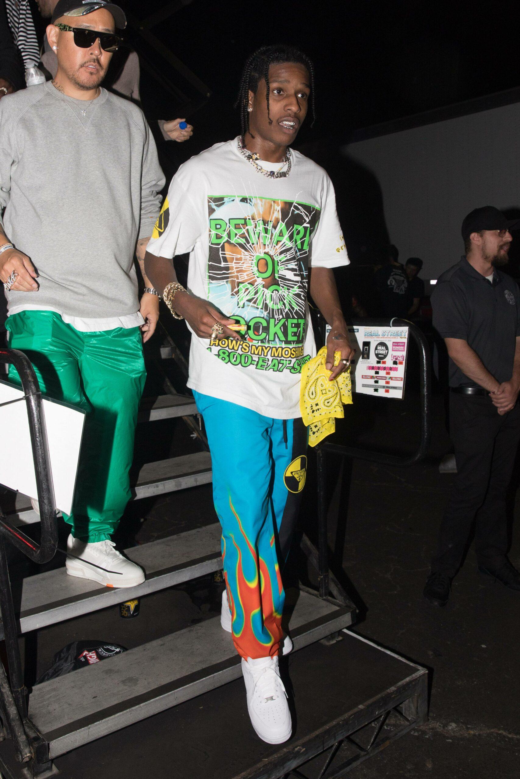 ASAP Rocky is seen arriving to his first performance since bing released from jail in Sweden at The Street Fest 92 3 in Anaheim