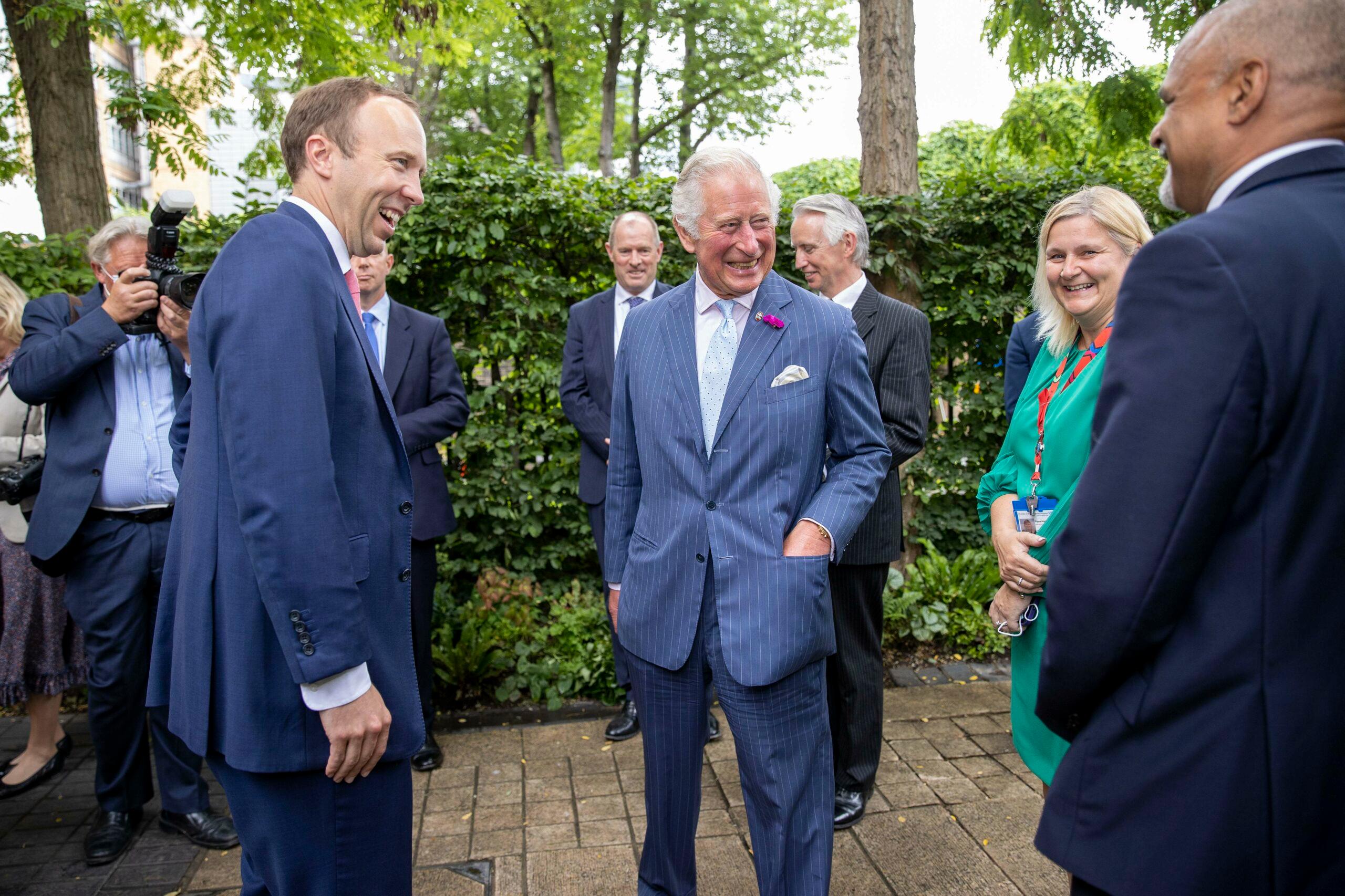 Prince Charles HRH Prince of Wales with Health secretary Matt Hancock meeting NHS staff