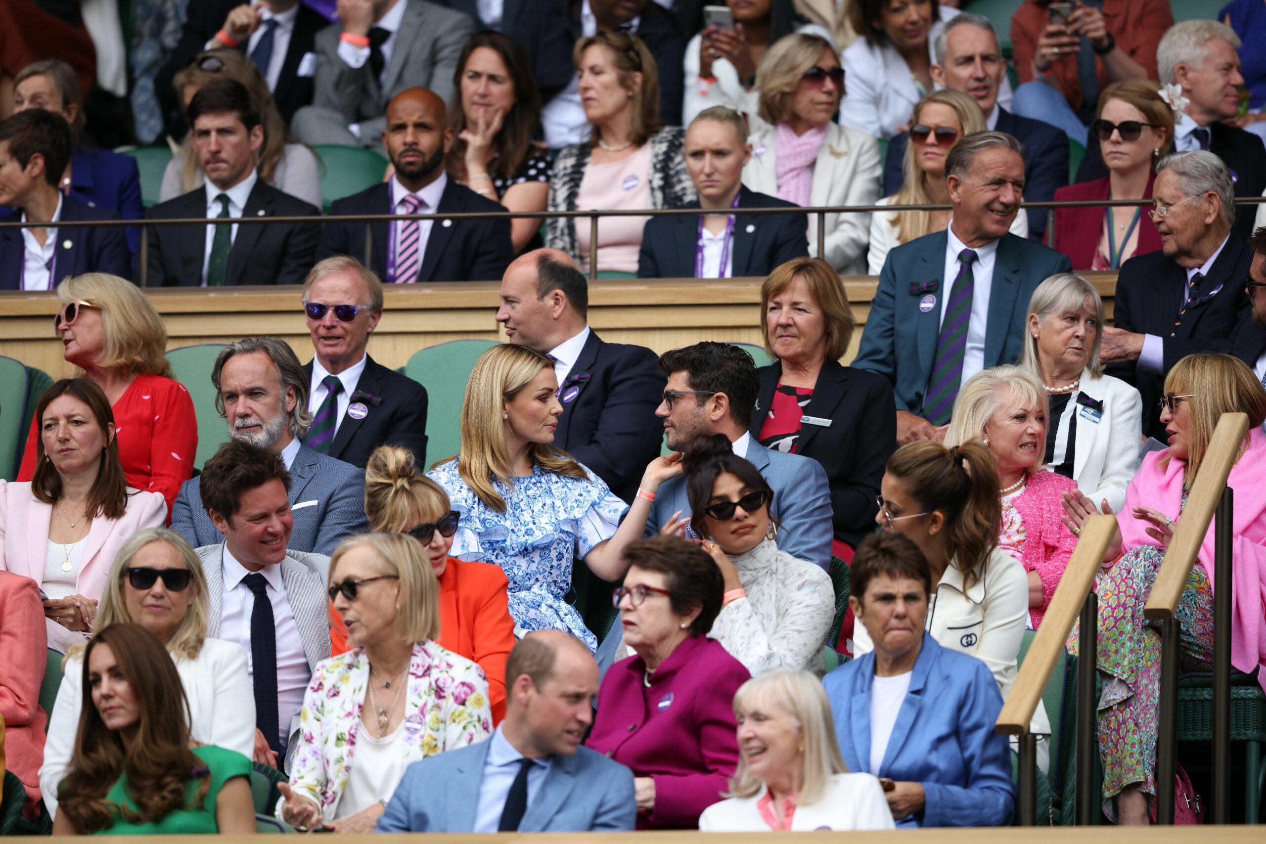 Tom Cruise and Hayley Atwell in the Royal Box on Centre Court at the Wimbledon Tennis Championships Day 12 The All England Lawn Tennis and Croquet Club London England on July 10th 2021