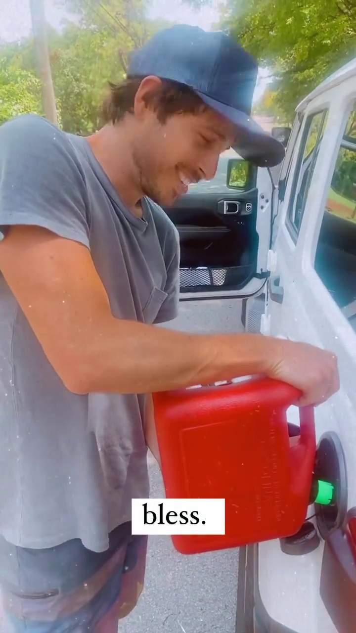 Morgan Evans filling the gas tank.