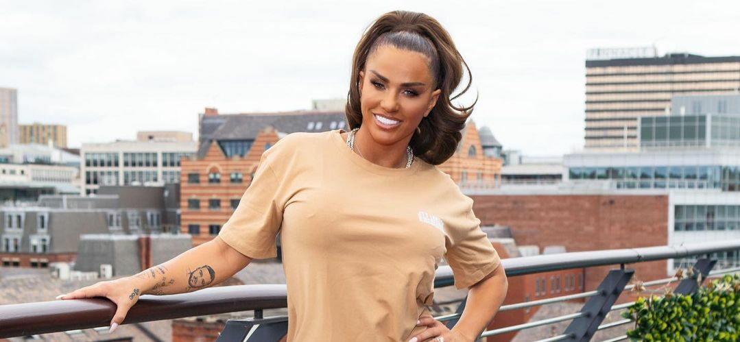 A photo showing Katie Price in a brown outfit