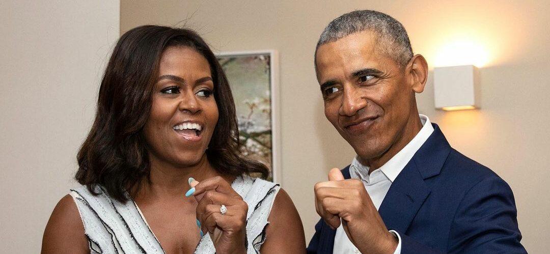 A photo of Barack Obama and Michelle Obama smiling