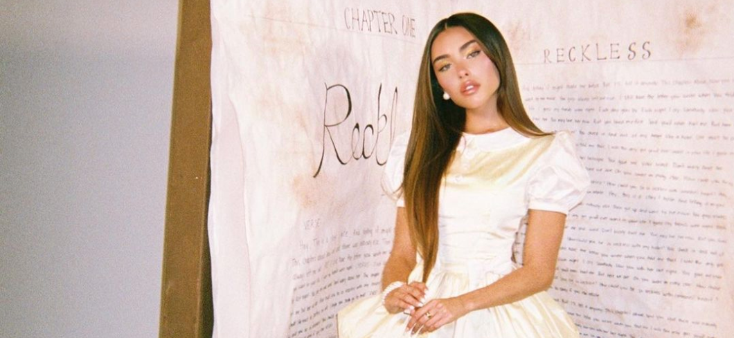 Madison Beer in a white poufy dress