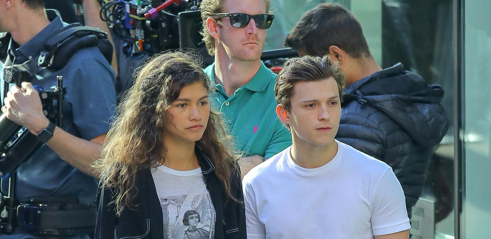 Zendaya and Tom Holland seen on break while filming Spider-Man Far From Home in New York City