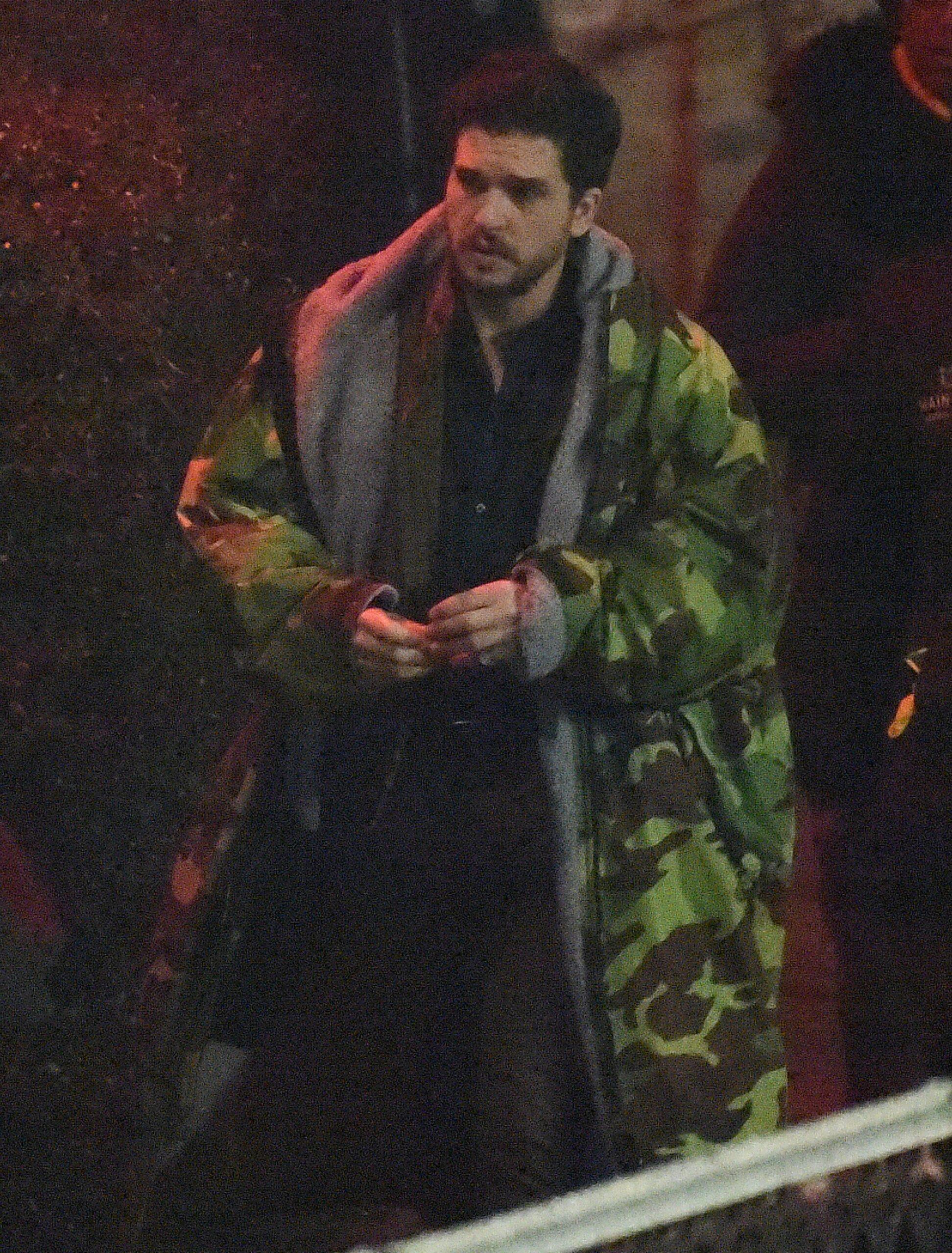 Kit Harington and Richard Madden are seen on set together for the first time during filming night scenes for the latest Marvel film The Eternals Richard was rigged up to a wire and hoisted around 40ft into the air by a crane and suspended over a bridge
