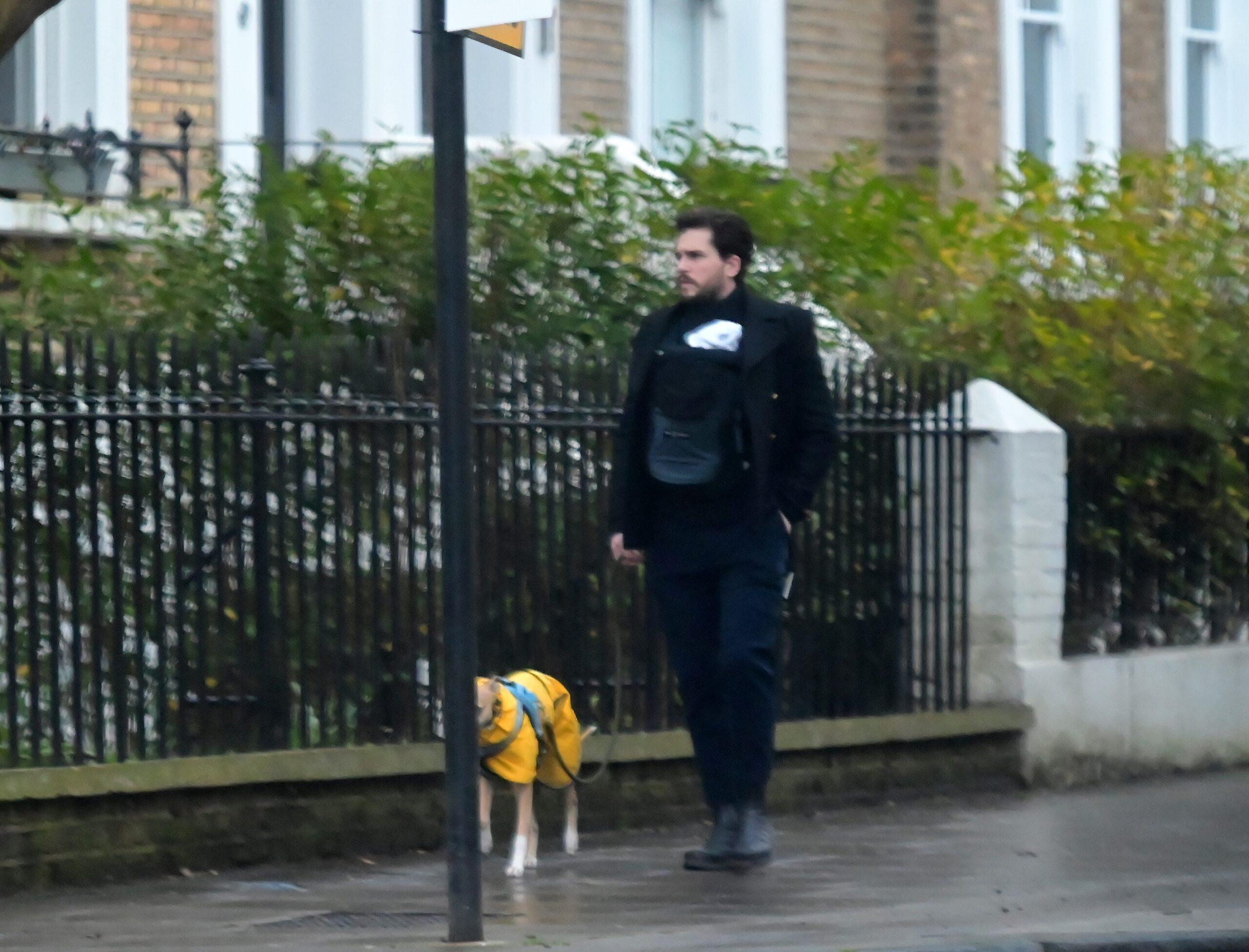 Kit Harington seen out for a walk with his new baby boy near his north London home