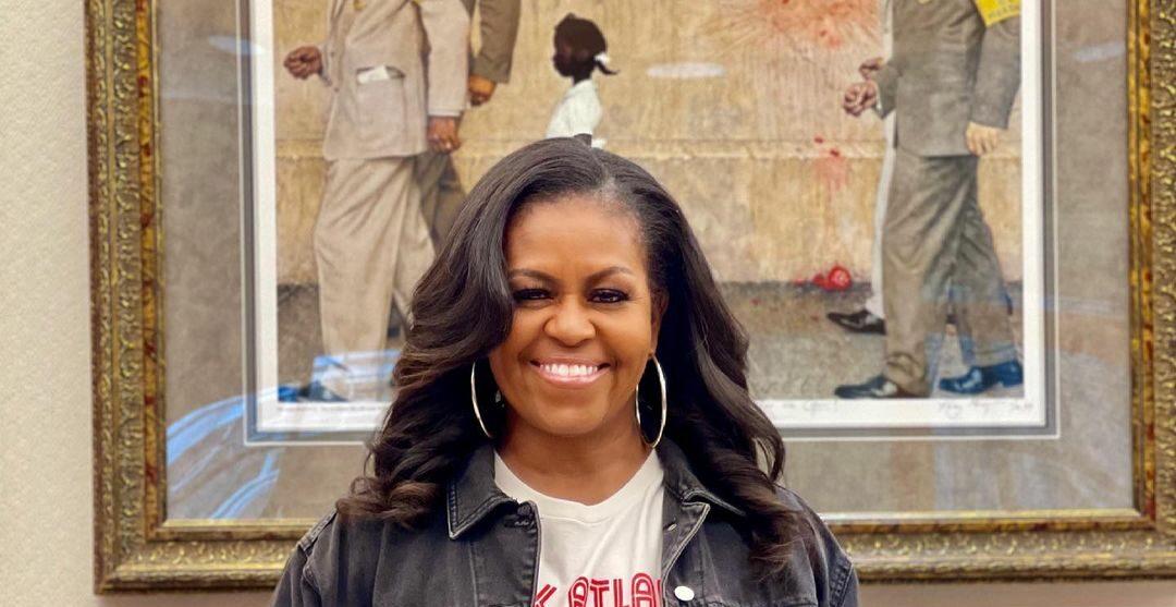 A lovely photo showing Michelle Obama smiling beautifully
