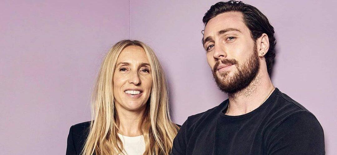 A photo showing Samantha and Aaron Taylor-Johnson in casual outfits, smiling beautifully at the camera.