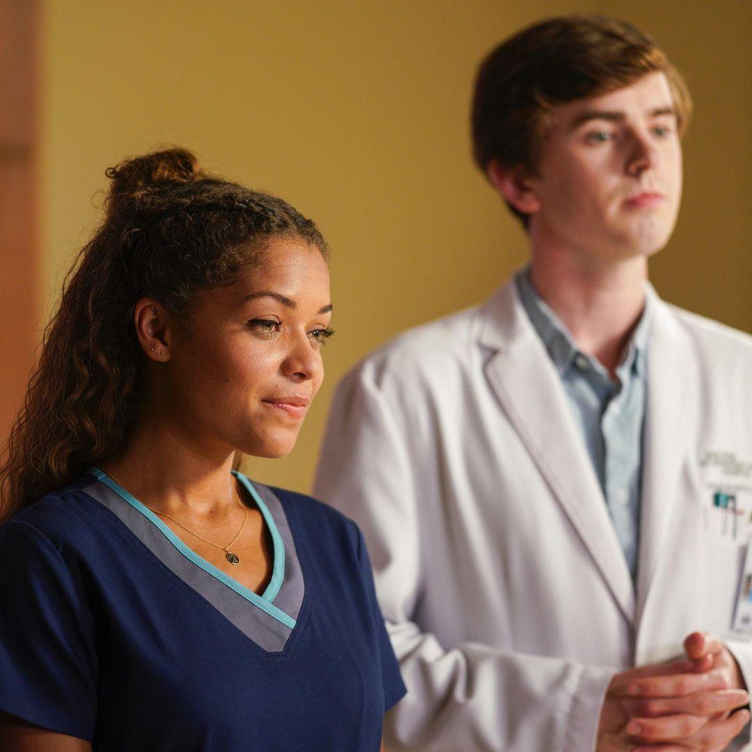 A photo showing Antonia Thomas in blue scrubs from a scene in 'The Good Doctor.'